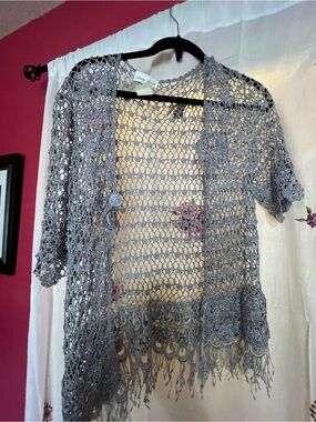 Vintage Angel Gray Open Knit Sweater/Vest with Sleeves